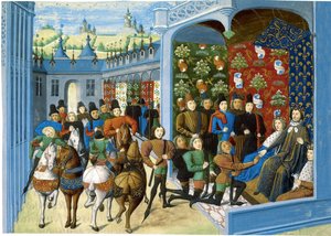 الملك تشارلز السادس ملك فرنسا يستقبل المبعوثين الإنجليز. من جان Froissarts Chroniques ، من قبل