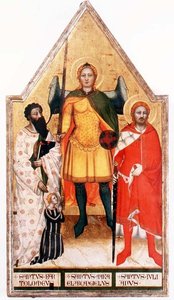 القديس ميخائيل رئيس الملائكة مع القديس بارثولوميو وسانت جوليان (تمبرا على لوحة) بواسطة سيد كنيسة Rinuccini