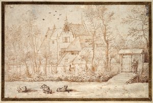 A country house, with cattle in the foreground (pen & ink on paper) بواسطة جون كونستابل