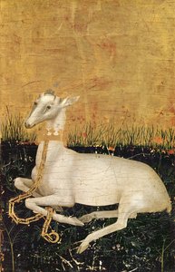 وايت هارت ، من فيلم The Wilton Diptych c.1395-99 (درجة حرارة البيض على خشب البلوط) (بالعكس)