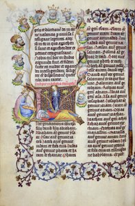 السيدة 289.3 f.67v شجرة جيسي التي تصدر من البداية ، من إنجيل سانت ماثيوز ، أوتريخت ، c.1425 (ورقة ذهبية ، حبر ذهبي ، درجة حرارة على الرق) بواسطة سادة زويدر فان كولمبورج