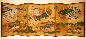 حكايات جينجي ، حوالي عام 1650 (حبر ، لون وورقة ذهبية على ورق ، شاشة ذات ستة أضعاف) بواسطة ماتابي إيواسا