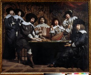لقاءات الهواة أو الأكاديمية جمع شمل الفنانين والمثقفين. رسم ماتيو لو نين (لينين) (1607-1677) القرن السابع عشر. 1،16x1،46 م متحف اللوفر في باريس