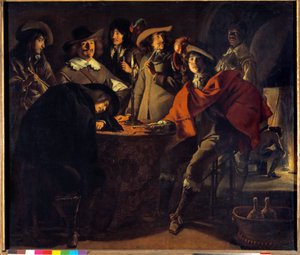 La Tabagie ou le corps de garde Painting by Mathieu Le Nain (Lenain) (1607-1677) 17th century Sun. 1,17x1,37 m