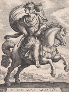 الإمبراطور فيسباسيان على ظهور الخيل ، من سلسلة أول اثني عشر قيصرًا رومانيًا ، اللوحة 1 ... ، 1610-50.