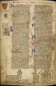Royal 14C VII ، f.138v Westminster Abbey and the Shrine of St. Edward ؛ على اليمين ، البابا إنوسنت الرابع في مجلس ليون ، رسم توضيحي من "هيستوريا أنجلوروم" بواسطة ماثيو باريس