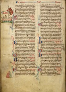 Royal 14 C. VII، f.116v رسم هامشي للملك هنري الثالث وهو يبحر عبر القناة الإنجليزية إلى بريتاني ، مع جزء من النص المصاحب بيد المؤلف ، رسم توضيحي من "هيستوريا أنجلوروم" بواسطة ماثيو باريس