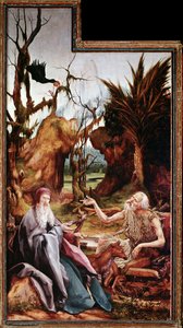 القديس أنطونيوس الكبير وسانت بول في الصحراء ، Altarpiece of Issenheim (زيت على لوح بواسطة ماتياس (1480 1528) جرونوالد