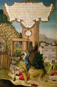 الكرم يقتلون وريث صاحب الكرم ، موضحين تعاليم المسيح `` الحجر الذي رفضه البناؤون هو حجر الزاوية الرئيسي 