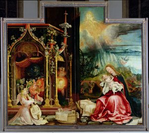 Isenheim Altarpiece. اللوحة المركزية: حفل الملائكة والميلاد ، 1506-1515 بواسطة ماتياس جرونوالد