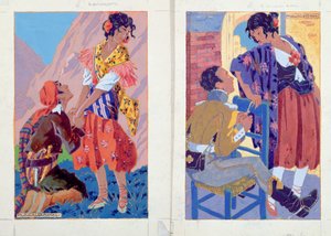 رسوم توضيحية لإصدار "كارمن" لبروسبر ميريمي (1803-70) حوالي عام 1930 (ألوان مائية وغواش على ورق)