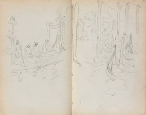 كراسة الرسم الإيطالية: ميناء البندقية عرض الصفحة 31 و 32 ، 1898-1899. بواسطة موريس برازيل برندرغاست