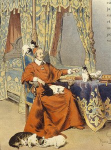 يلعب الكاردينال مع قططه التي أحبها بشكل خاص - في "Richelieu" لموريس ليلوار ، ديب. القرن ال 20 بواسطة موريس ليلوار