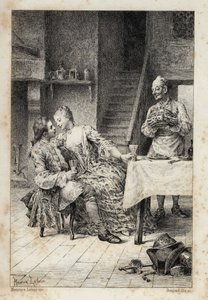 في "تاريخ مانون ليسكا وشوفالييه دي جريوكس" للكاتب الفرنسي لاب بريفوست (1697-1763). نقش بعد رسومات موريس ليلوار (1885). بواسطة موريس ليلوار