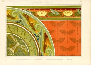 زخرفة مائية مع اليعسوب والضفادع والفراشات (ليثو) بواسطة موريس بيلارد فيرنويل