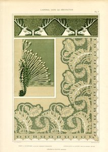 زخارف حيوانات الزينة مع الغزلان والكائنات البحرية (ليثو) بواسطة موريس بيلارد فيرنويل