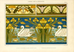 حدود زخرفية مع البجع والحشرات والسوسن (ليثو)