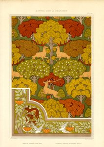 نقش غابة مزخرف مع غزلان وأشجار (طباعة حجرية) بواسطة موريس بيلارد فيرنويل