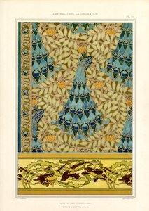 الطاووس والسمك في زخرفة فن الآرت نوفو (ليثو) بواسطة موريس بيلارد فيرنويل