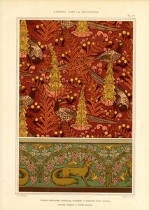 نمط السطح مع طائر الدراج وحدود النبيذ (ليثو) بواسطة موريس بيلارد فيرنويل