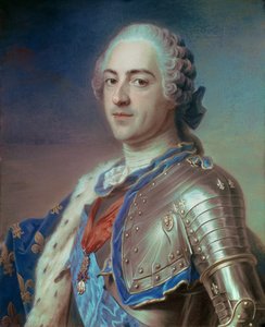صورة لويس الخامس عشر (1710 - 1774) مرتديًا دروعًا ، مع حبال وسام الروح القدس والصوف الذهبي. الباستيل لموريس كوينتين ديلاتور المعروف باسم كوينتين دي لا تور أو كوينتين دي لاتور (1704-1788) بواسطة موريس كوينتين دي لا تور