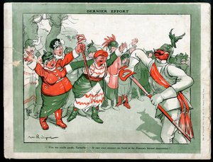 رسم توضيحي لموريس راديجيه (1866-1941) في Mode في ألمانيا ، كاليفورنيا. 1915 - الجهد الأخير - حرب 14-18 ، ألمانيا بروسيا ، أزياء ، ثلاثية - ويليام الثاني بواسطة موريس راديجيت