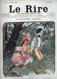 الصيف Plaisirs - اثنين من العشاق يفاجأون في غابة من قبل أحد المارة - Lustrated لموريس راديجيه (1866-1941) للمجلة الفرنسية "Le Rire" رقم 38 de 1895