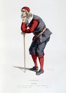زي لشخصية هارباغون في قطعة "لافاري" لموليير (جان بابتيست بوكلين). رسم توضيحي لموريس ساند (1823-1889) في القرن التاسع عشر في باريس ، كوميديا فرنسية