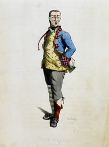 Stenterello مأخوذ من "Masques et bouffons" (الكوميديا الإيطالية) ، نص ورسومات من تأليف موريس ساند ، مطبوعات أ.مانسو ، مقدمة بقلم جورج ساند ، باريس ، ميشيل ليفي فرير بواسطة موريس ساند