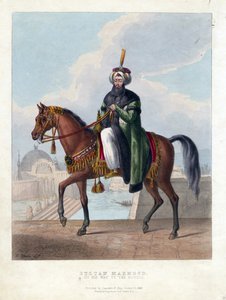 صورة شخصية لمحمود الثاني (1785-1839) (محمود الثاني) ، سلطان الإمبراطورية العثمانية - Oeuvre de M. Gauci (نشط في القرن التاسع عشر) - 1829 - طباعة حجرية ملونة - 26x20 - مجموعة خاصة