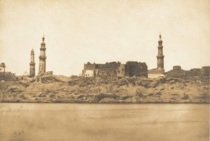 منظر لجرجه والساحل تمت إزالته بواسطة فيضان النيل ، ١٨٤٩-١٨٥٠. بواسطة ماكسيم دو كامب