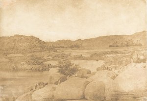 منظر مأخوذ من الشلال الأيمن الأول للضفة اليمنى ، 1849-50. بواسطة ماكسيم دو كامب