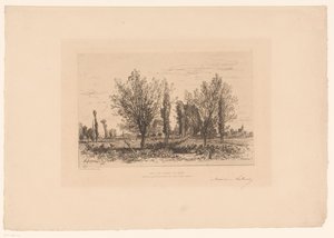 منظر طبيعي مع مرج وإطلالة على مدينة Dans les Champs de Cénon. (العنوان على الكائن) بواسطة ماكسيم فرانسوا أنطوان لالان (توقيع الفنان)