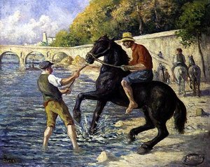 الاستحمام على الخيول حوالي عام 1910 (زيت على قماش) بواسطة ماكسيميلين لوس