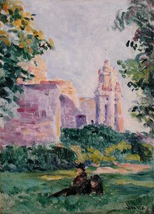 يستريح في العشب ، 1897 (زيت على اللوح) بواسطة ماكسيميلين لوس