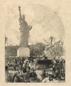 الحرية تنوير العالم ، قدمها الأمريكيون لمدينة باريس ، 1885. بواسطة 30 مايو نُشر في لوموند إلوستري 1885