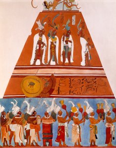 Frescoes in Bonampak, Chiapas (Mexico). Detail showing a scene of procession. Mayan Civilization, 9th Century.
