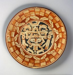 لوحة ، c.600-800 (سيراميك مع طلاء أحمر وبرتقالي وأسود على زلة بيضاء)