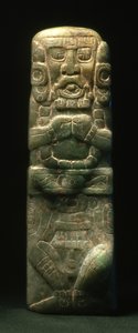 تمثال صغير وضع في تفاني أسفل الدرج الهيروغليفي ، كوبان ، الفترة الكلاسيكية المتأخرة (600-900) (اليشم)