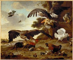 النسور تهاجم الدجاج ... بواسطة Melchior de (طريقة) Hondecoeter