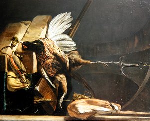 حياة ثابتة لدراج ميت معلق من خطاف بواسطة Melchior de Hondecoeter