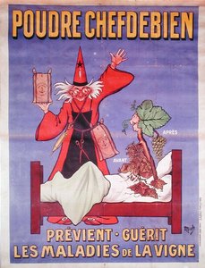 إعلان ملصق "La Poudre Chefdebien" للوقاية من الأمراض التي تصيب الكروم وعلاجها