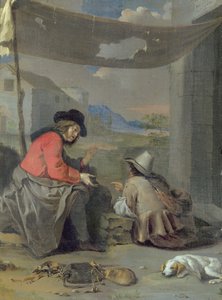 شخصيتان يجلسان مع كلب (زيت على اللوح) بواسطة مايكل (أتر. إلى) سويرتس