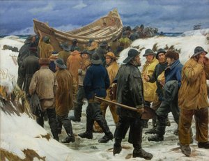 يتم أخذ قارب النجاة من خلال الكثبان ، 1883