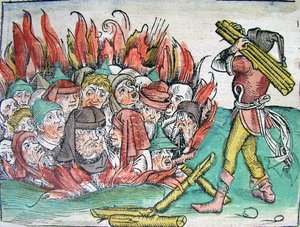 حرق اليهود في Deggendorf في عام 1338 من تاريخ جداول العالم ، 1493.