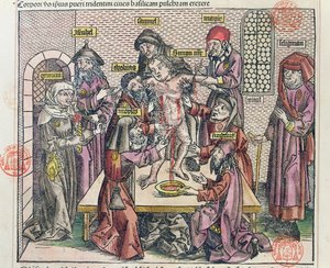 استشهاد سيمون في ترينت ، بعد قطع خشبية في "Liber Chronicarum Mundi" ، نشر Nuremburg ، 1493