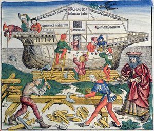 بناء سفينة نوح ، من نورنبرغ كرونيكل بقلم هارتمان شيدل ، 1493 (قطع خشبية ملونة)