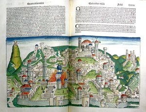 دمر الإمبراطور تيتوس مدينة ثورة القدس ، من نورنبرغ كرونيكل بقلم هارتمان شيدل (1440-1514) طبع عام 1493