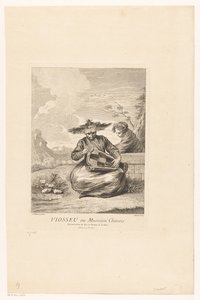 رجل يجلس القرفصاء مع hurdy-gurdy Viosseu ou Musicien Chinois (العنوان على الكائن) سلسلة مشاهد آسيوية من مجموعة Château de la Muette (عنوان المسلسل) أرقام chinoises et tartares du château de la Muette (عنوان السلسلة) بواسطة ميشيل أوبيرت