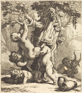 Putti و Fauns يتسلقون شجرة العنب بواسطة ميشيل دوريني